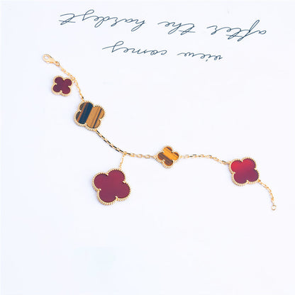 [Noble Aura jewelry]CLOVER BRACELET 5 MOTIFS CARNELIAN TIGER EYE