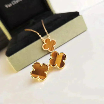 [Noble Aura jewelry]CLOVER MEDIUM 1 MOTIFS TIGER EYE EARRINGS