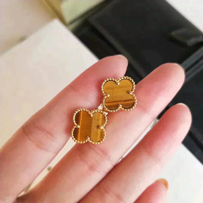 [Noble Aura jewelry]CLOVER MEDIUM 1 MOTIFS TIGER EYE EARRINGS