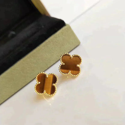[Noble Aura jewelry]CLOVER MEDIUM 1 MOTIFS TIGER EYE EARRINGS