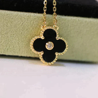 [Noble Aura jewelry]CLOVER 15MM DIAMOND ONYX NECKLACE