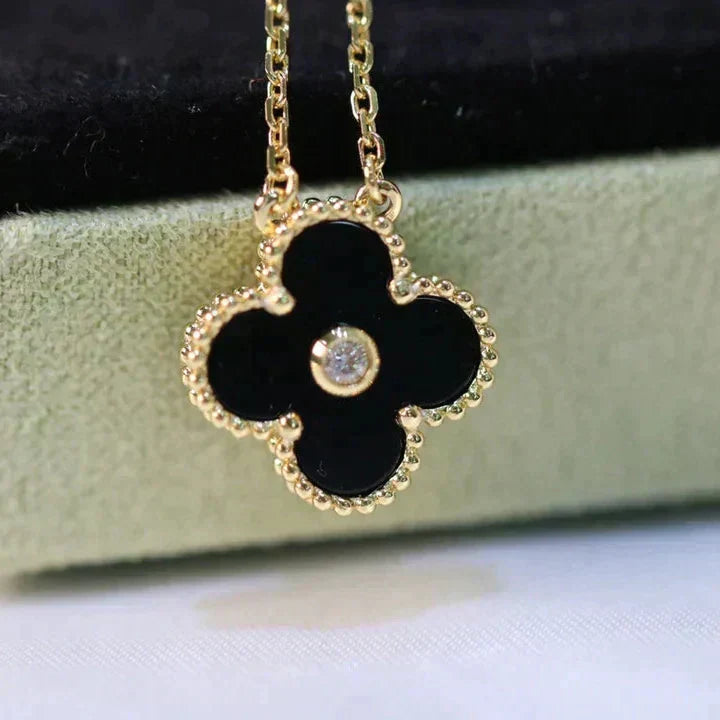 [Noble Aura jewelry]CLOVER 15MM DIAMOND ONYX NECKLACE