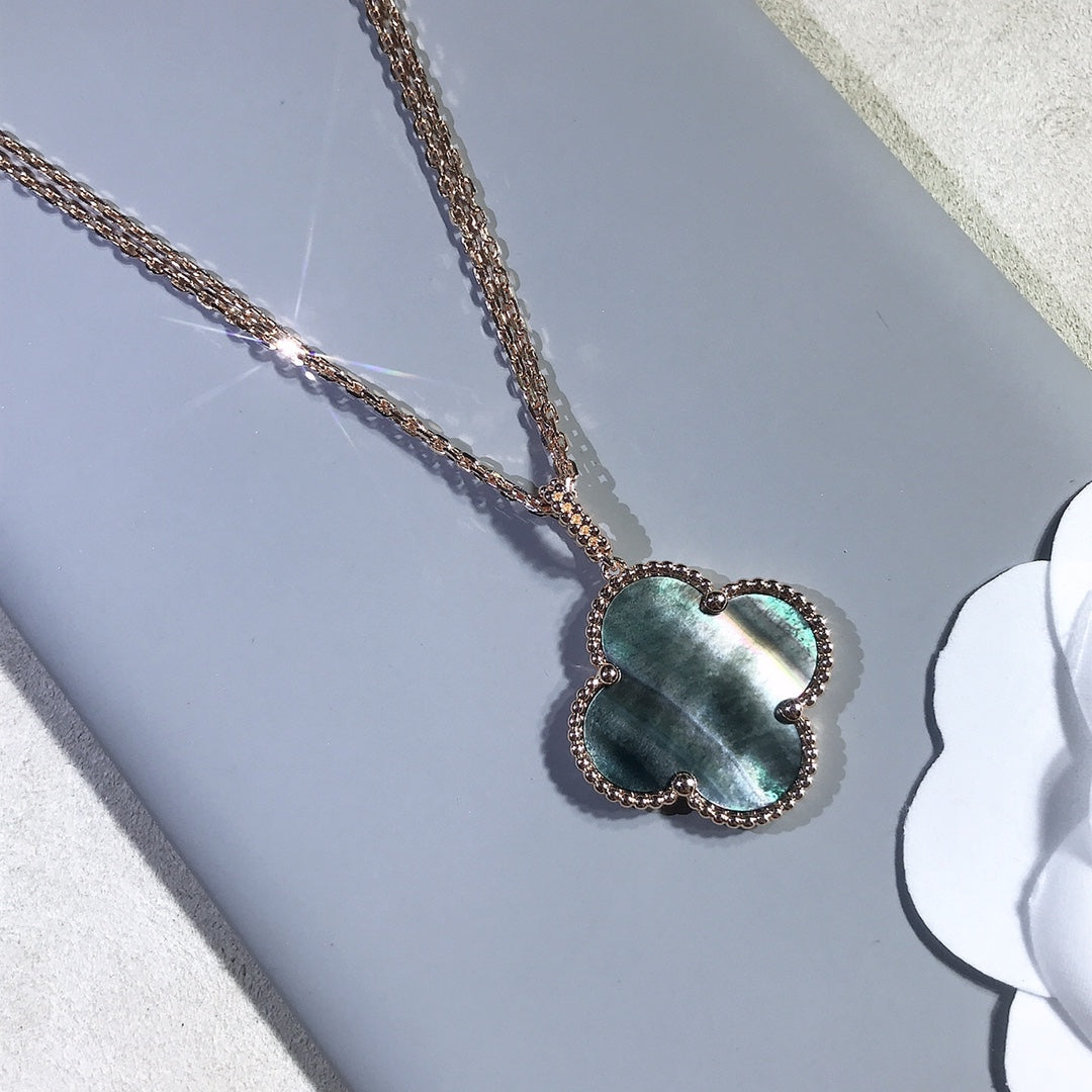 [Noble Aura jewelry]CLOVER 25MM GOLD DARK MOP BIG CLOVER NECKLACE