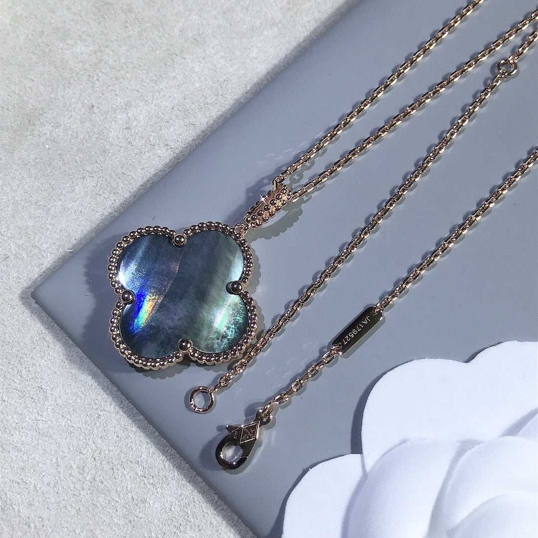 [Noble Aura jewelry]CLOVER 25MM GOLD DARK MOP BIG CLOVER NECKLACE