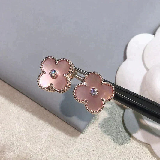 [Noble Aura jewelry]CLOVER MEDIUM 1 MOTIFS  PINK MOP DIAMOND EARRINGS