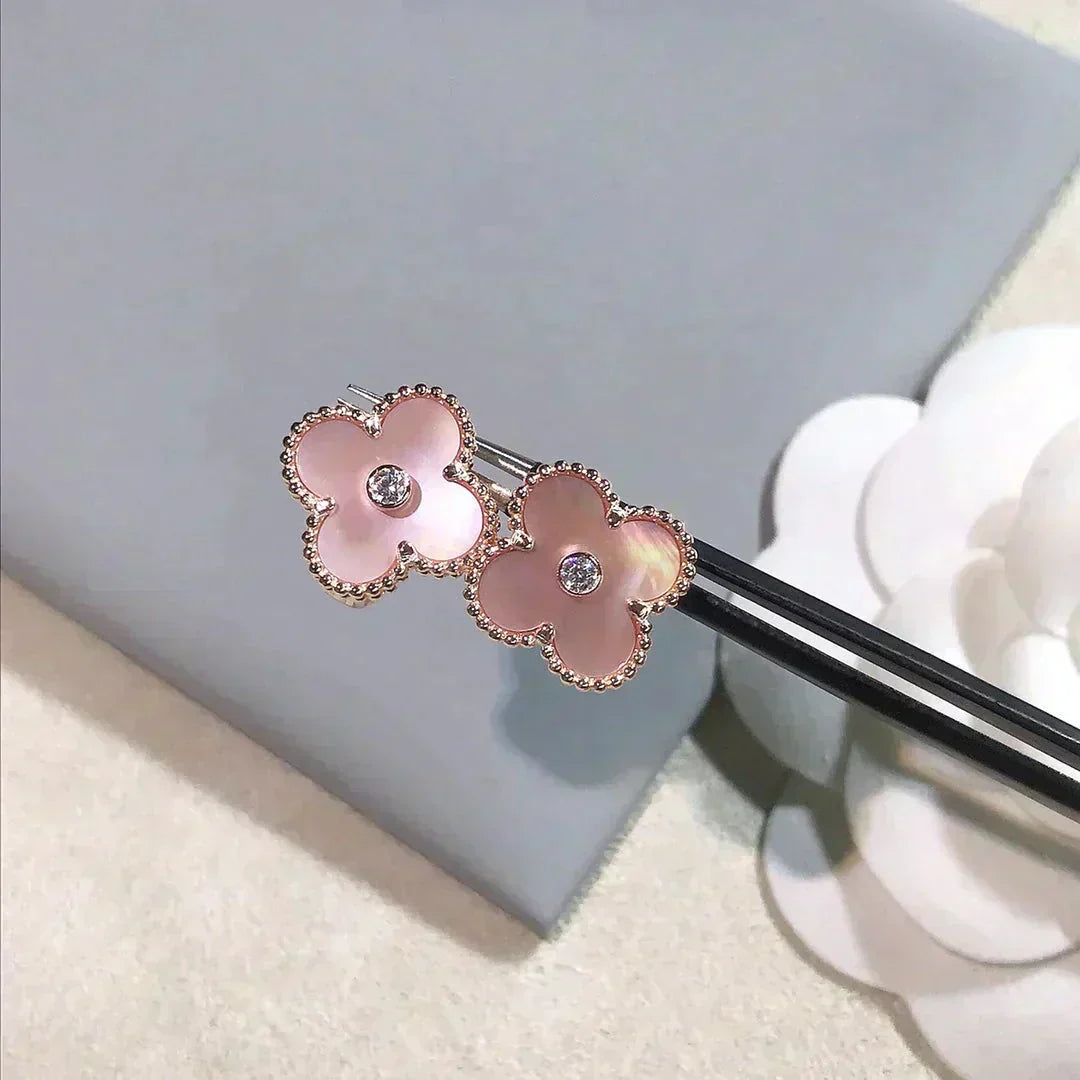 [Noble Aura jewelry]CLOVER MEDIUM 1 MOTIFS  PINK MOP DIAMOND EARRINGS