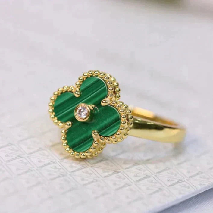 [Noble Aura jewelry]CLOVER MALACHITE RING GOLD DIAMOND