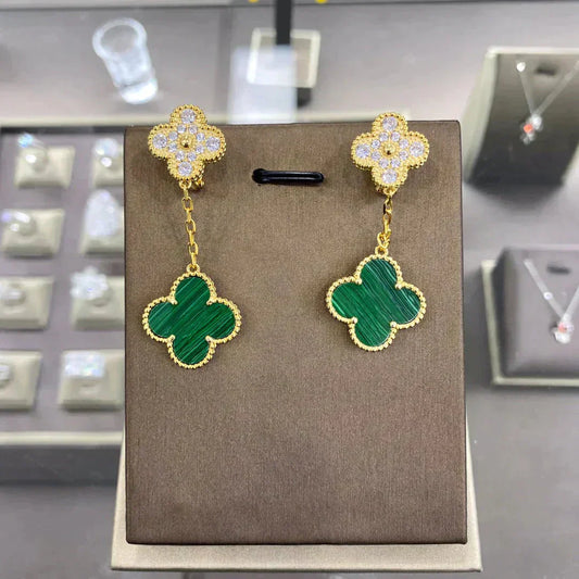 [Noble Aura jewelry]CLOVER  2 MOTIFS  DIAMOND  EARRINGS (MULTIPLE CHOICESç´