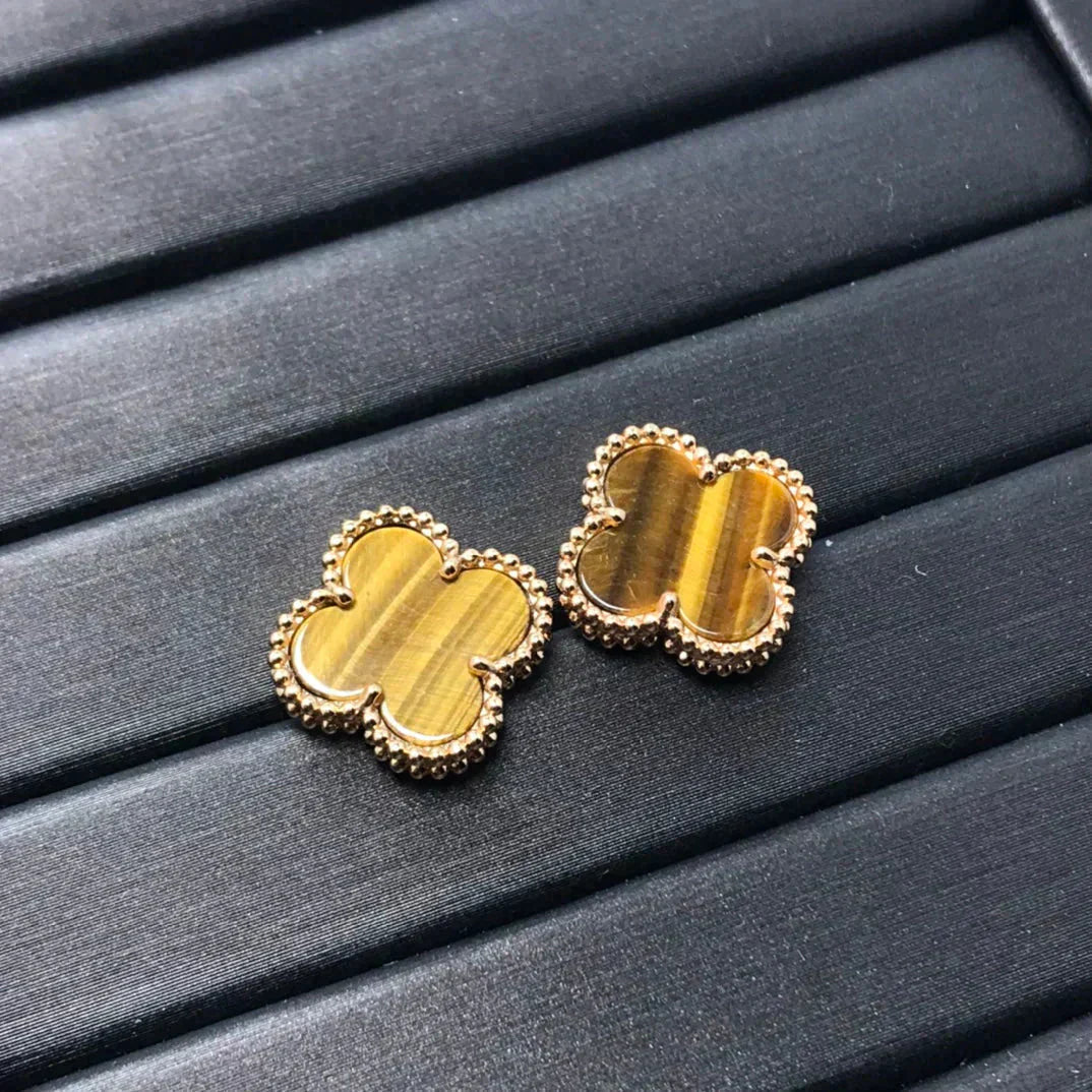[Noble Aura jewelry]CLOVER MEDIUM 1 MOTIFS TIGER EYE EARRINGS