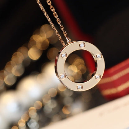 [Noble Aura jewelry]LOVE NECKLACE 16MM 6 DIAMONDS PINK GOLD