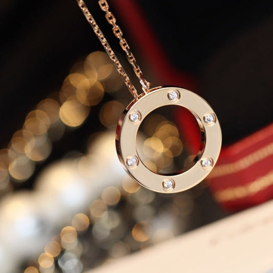[Noble Aura jewelry]LOVE NECKLACE 16MM 6 DIAMONDS PINK GOLD