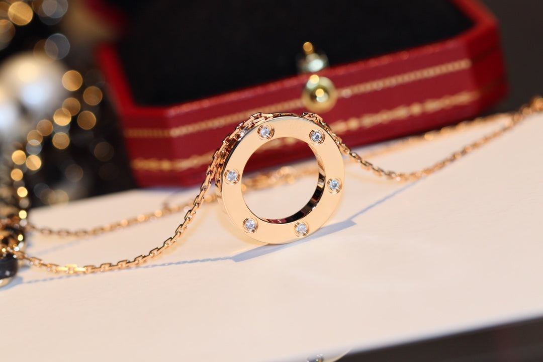 [Noble Aura jewelry]LOVE NECKLACE 16MM 6 DIAMONDS PINK GOLD