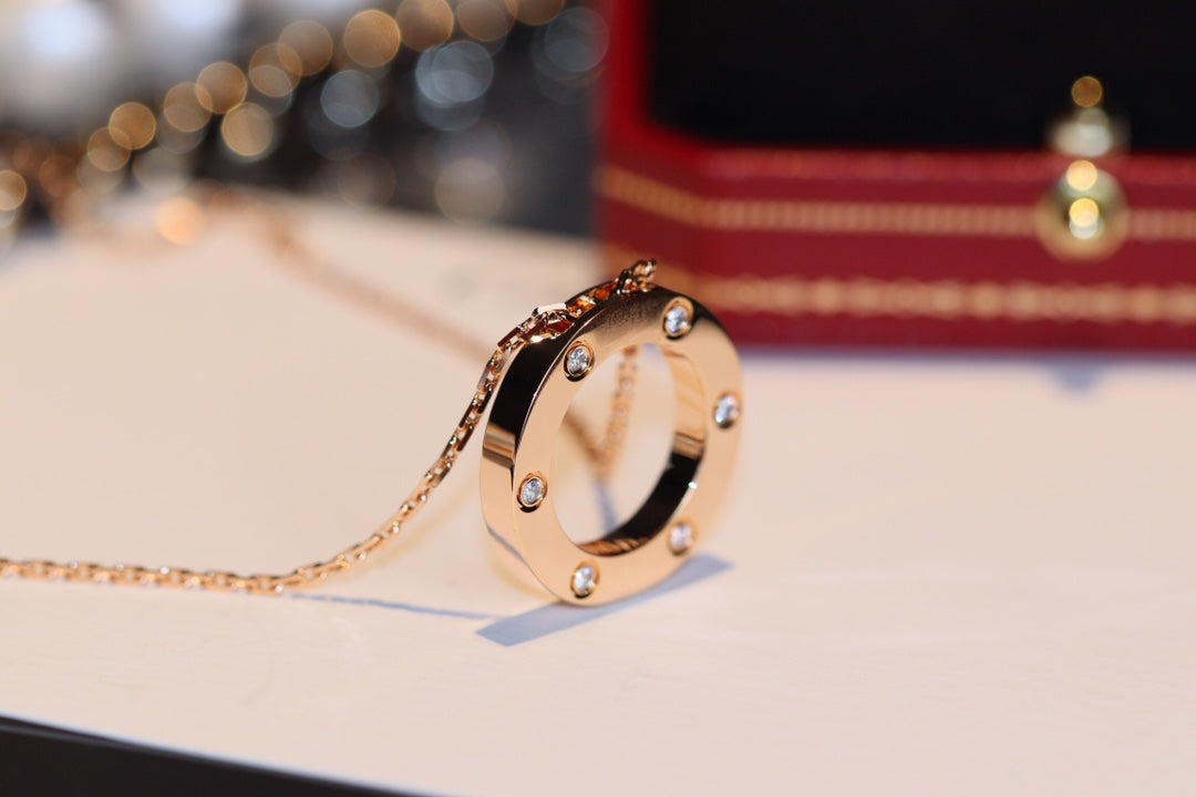 [Noble Aura jewelry]LOVE NECKLACE 16MM 6 DIAMONDS PINK GOLD