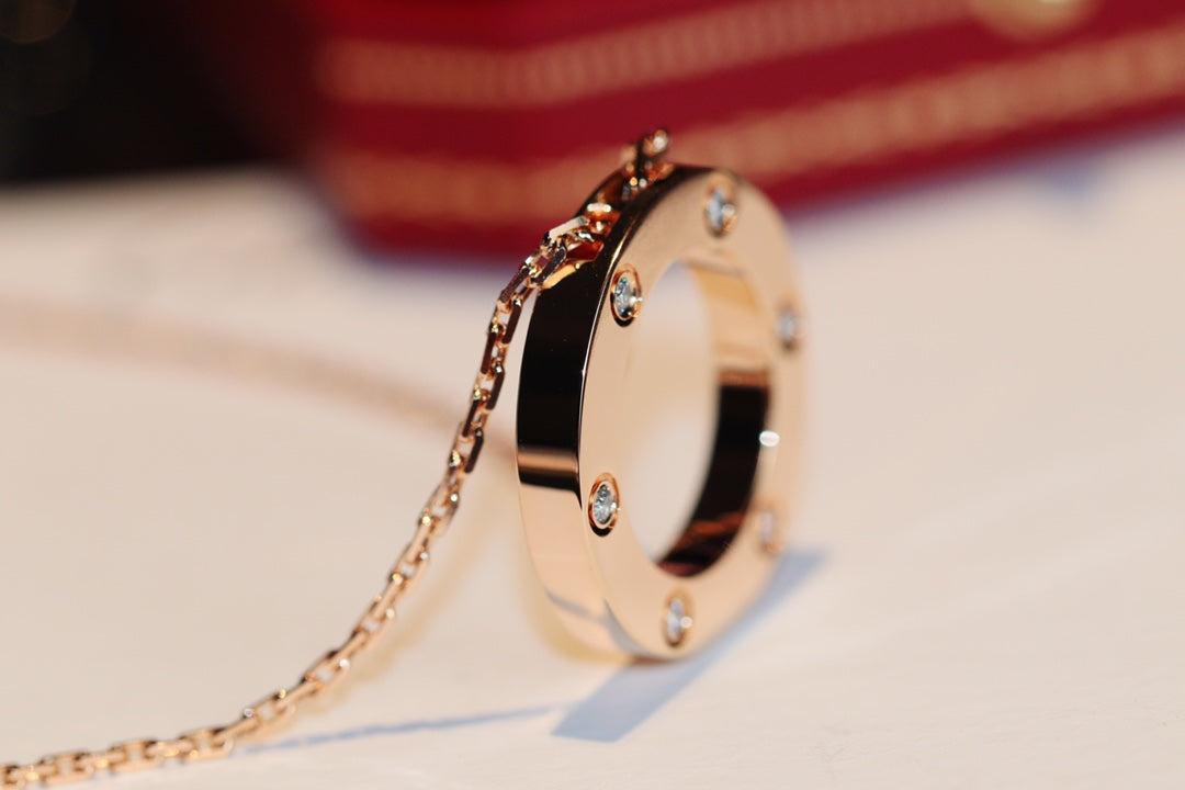 [Noble Aura jewelry]LOVE NECKLACE 16MM 6 DIAMONDS PINK GOLD
