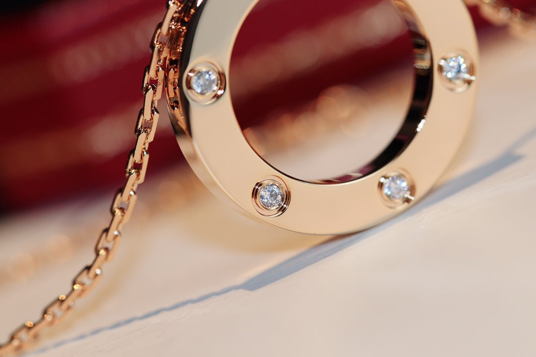 [Noble Aura jewelry]LOVE NECKLACE 16MM 6 DIAMONDS PINK GOLD