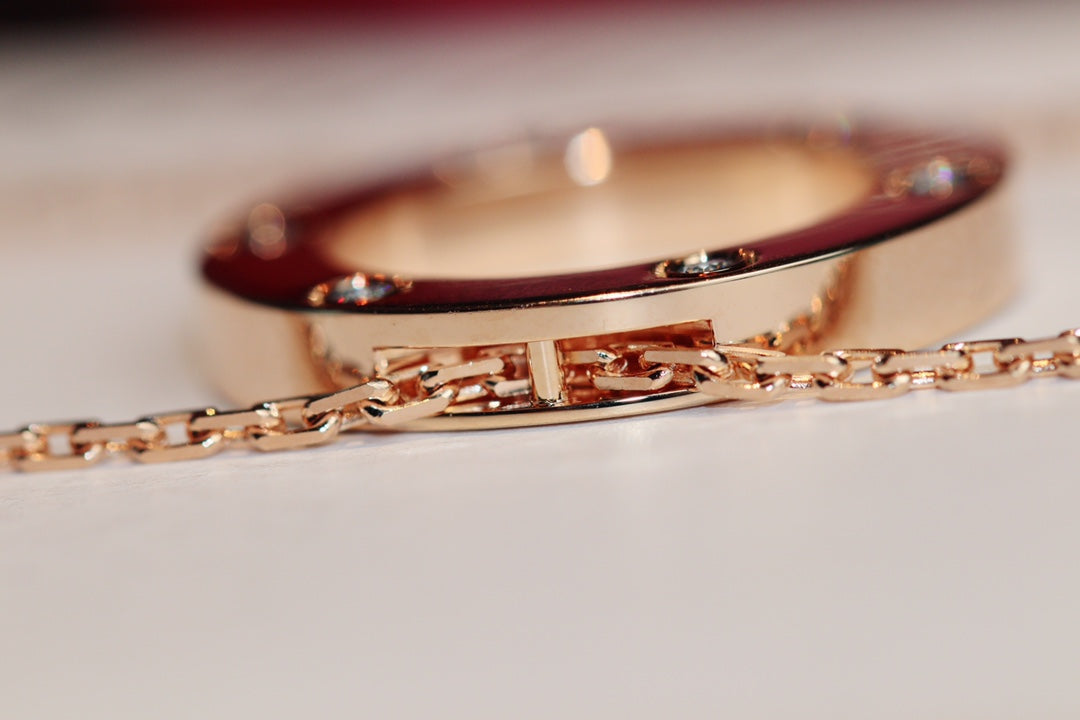 [Noble Aura jewelry]LOVE NECKLACE 16MM 6 DIAMONDS PINK GOLD