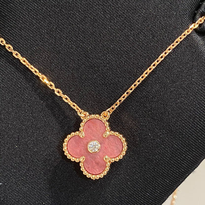 [Noble Aura jewelry]CLOVER 15MM DIAMOND RHODONITE NECKLACE