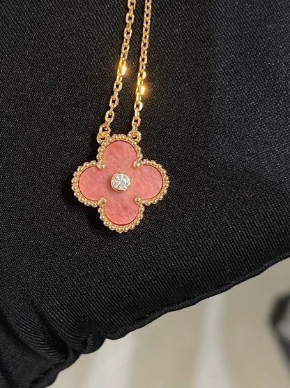 [Noble Aura jewelry]CLOVER 15MM DIAMOND RHODONITE NECKLACE