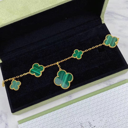 [Noble Aura jewelry]MAGIC CLOVER MALACHITE GOLD BRACELET 5 MOTIFS