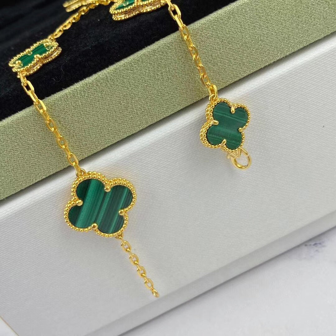 [Noble Aura jewelry]MAGIC CLOVER MALACHITE GOLD BRACELET 5 MOTIFS