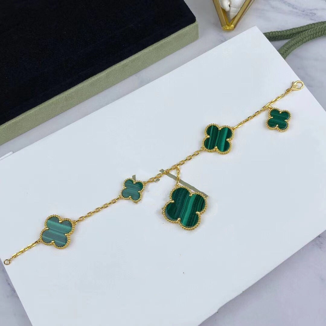 [Noble Aura jewelry]MAGIC CLOVER MALACHITE GOLD BRACELET 5 MOTIFS