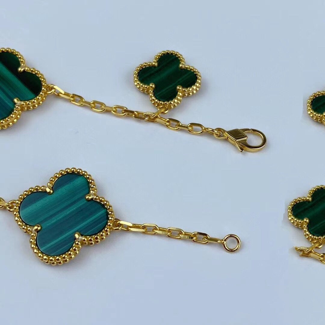 [Noble Aura jewelry]MAGIC CLOVER MALACHITE GOLD BRACELET 5 MOTIFS