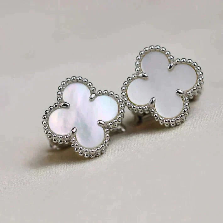 [Noble Aura jewelry]CLOVER MEDIUM 1 MOTIFS  WHITE MOP EARRINGS SILVER