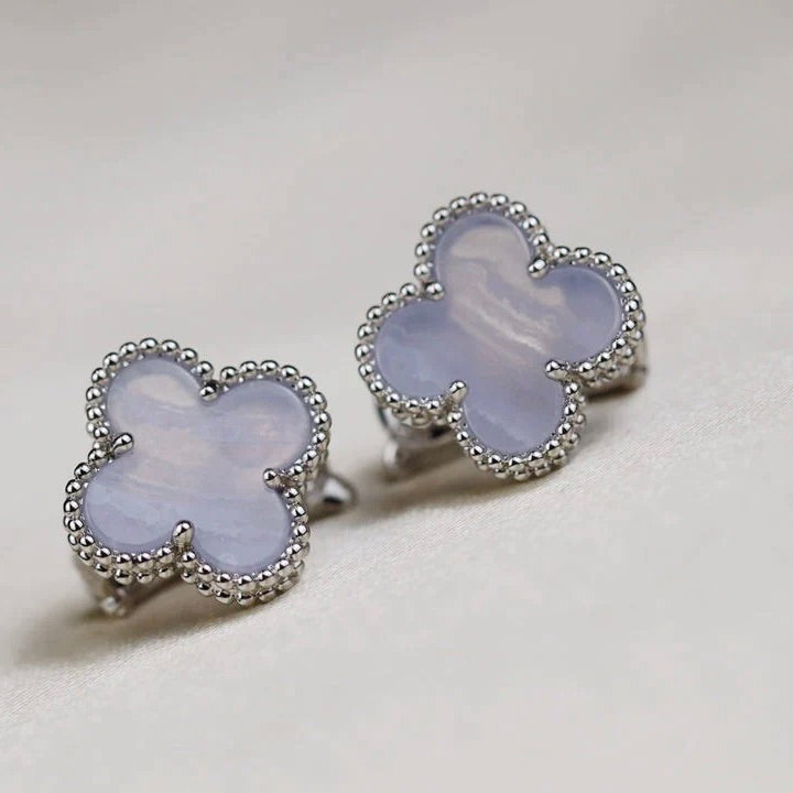 [Noble Aura jewelry]CLOVER MEDIUM 1 MOTIFS  WHITE MOP EARRINGS SILVER