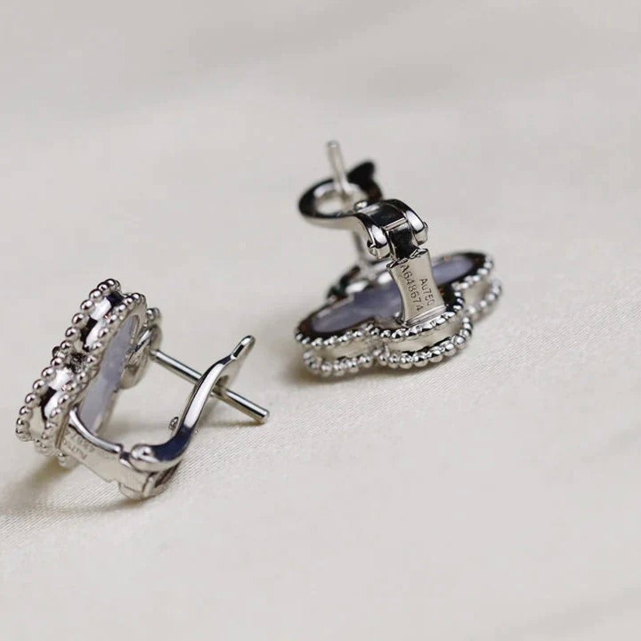 [Noble Aura jewelry]CLOVER MEDIUM 1 MOTIFS  WHITE MOP EARRINGS SILVER