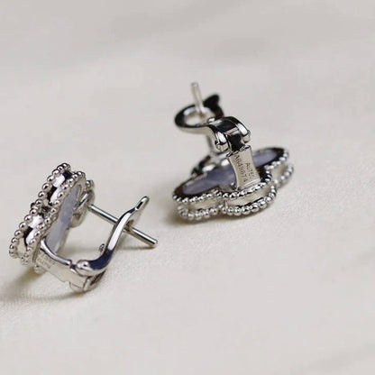 [Noble Aura jewelry]CLOVER MEDIUM 1 MOTIFS  WHITE MOP EARRINGS SILVER