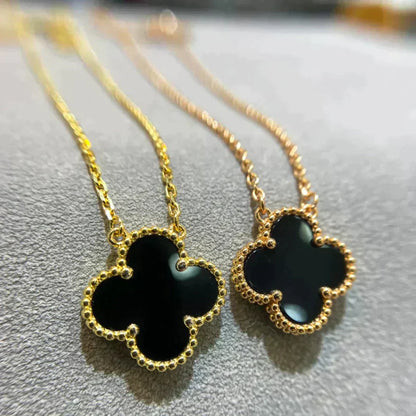 [Noble Aura jewelry]CLOVER 15MM BLACK ONYX SINGLE FLOWER NECKLACE