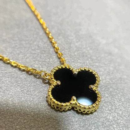 [Noble Aura jewelry]CLOVER 15MM BLACK ONYX SINGLE FLOWER NECKLACE