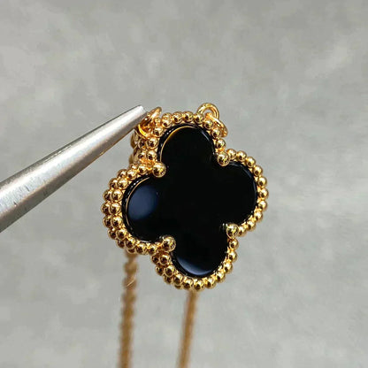 [Noble Aura jewelry]CLOVER 15MM BLACK ONYX SINGLE FLOWER NECKLACE