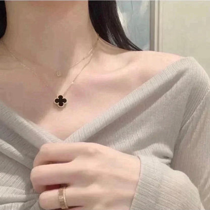 [Noble Aura jewelry]CLOVER 15MM BLACK ONYX SINGLE FLOWER NECKLACE