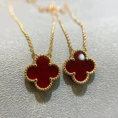 [Noble Aura jewelry]CLOVER 15MM CARNELIAN SINGLE FLOWER NECKLACE