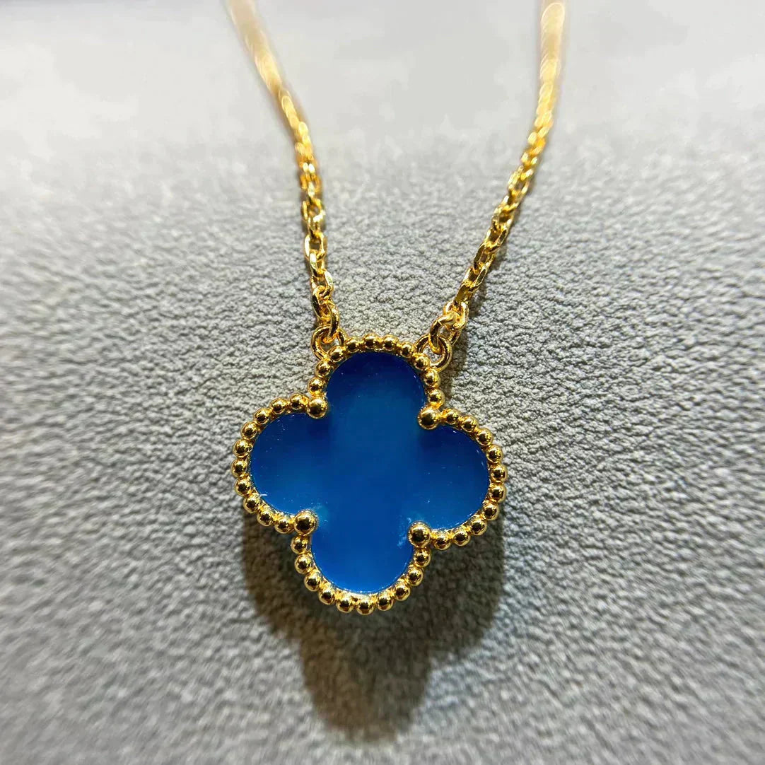 [Noble Aura jewelry]CLOVER 15MM BLUE AGATE NECKLACE