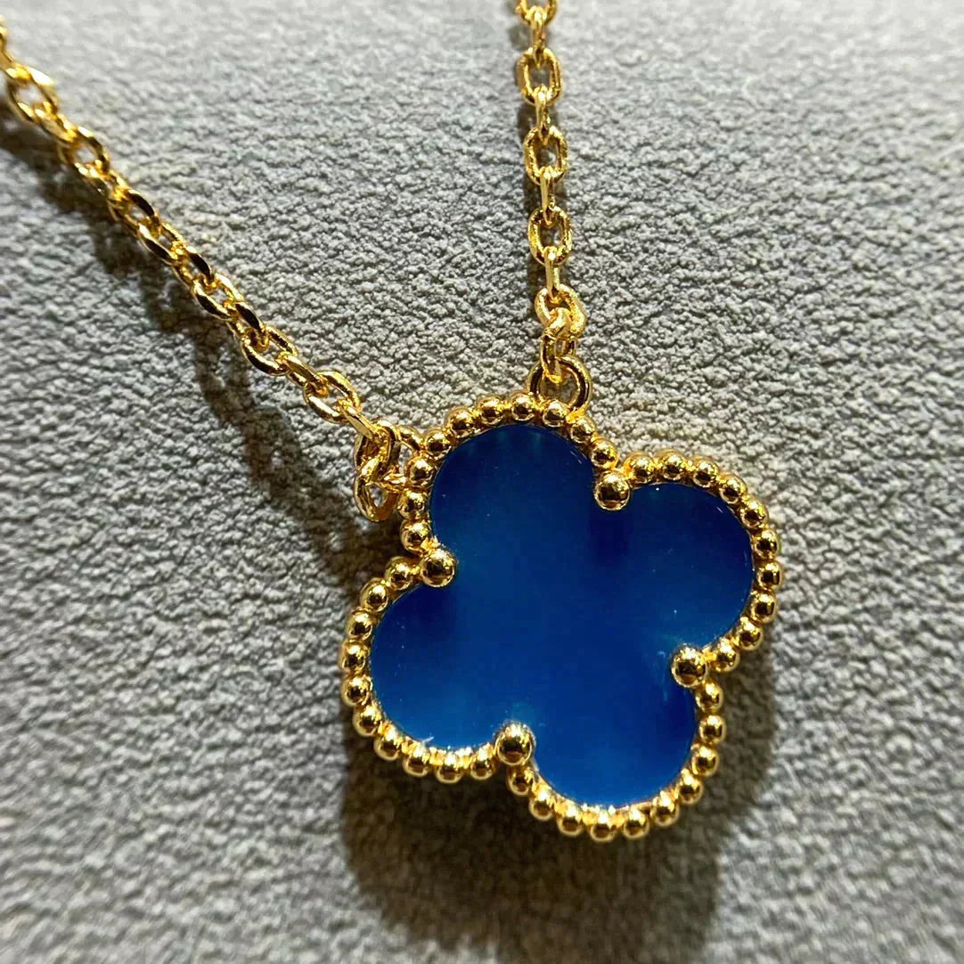 [Noble Aura jewelry]CLOVER 15MM BLUE AGATE NECKLACE