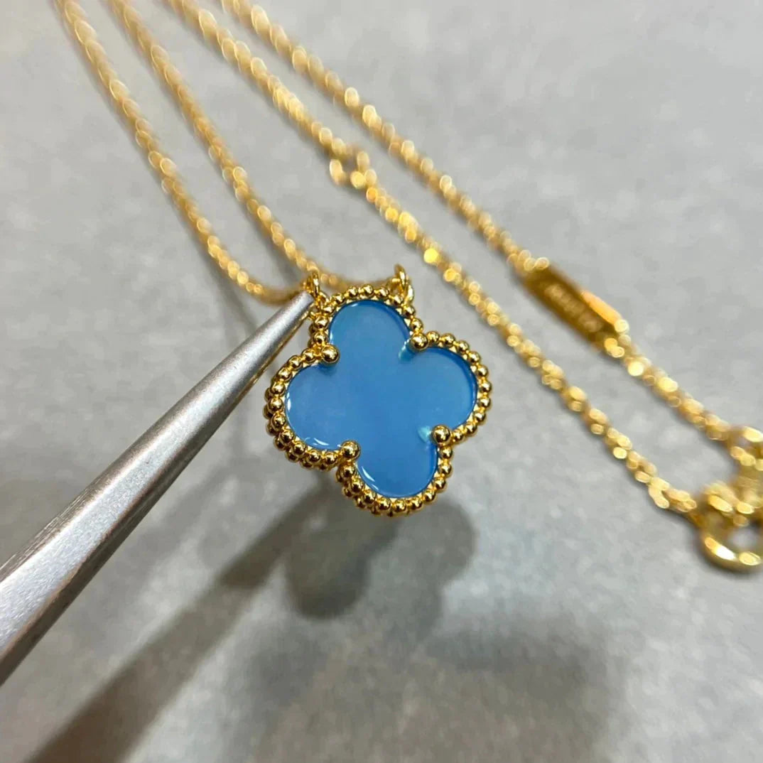 [Noble Aura jewelry]CLOVER 15MM BLUE AGATE NECKLACE