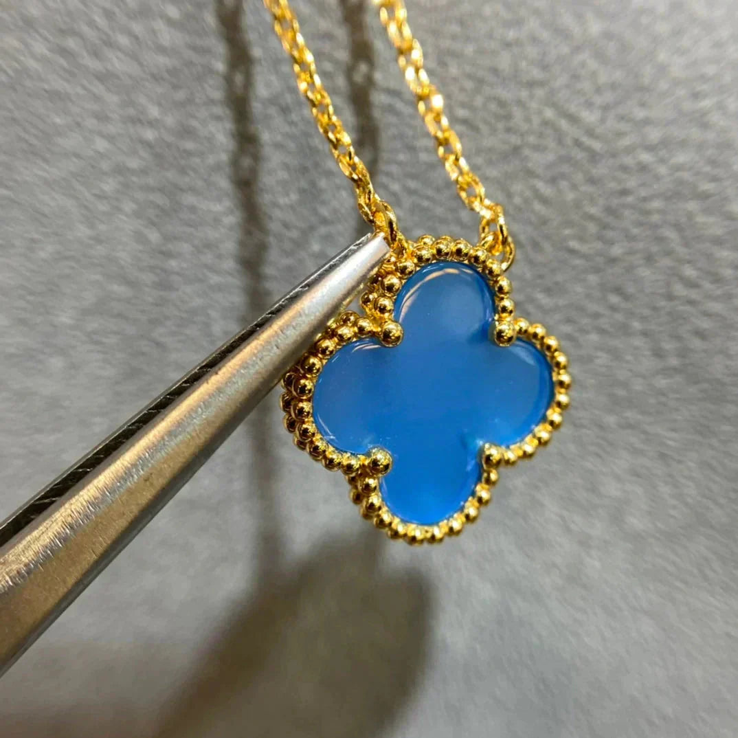 [Noble Aura jewelry]CLOVER 15MM BLUE AGATE NECKLACE