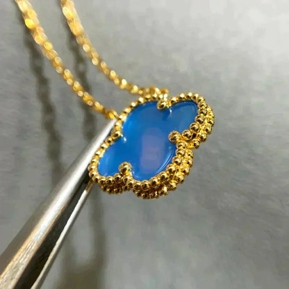 [Noble Aura jewelry]CLOVER 15MM BLUE AGATE NECKLACE