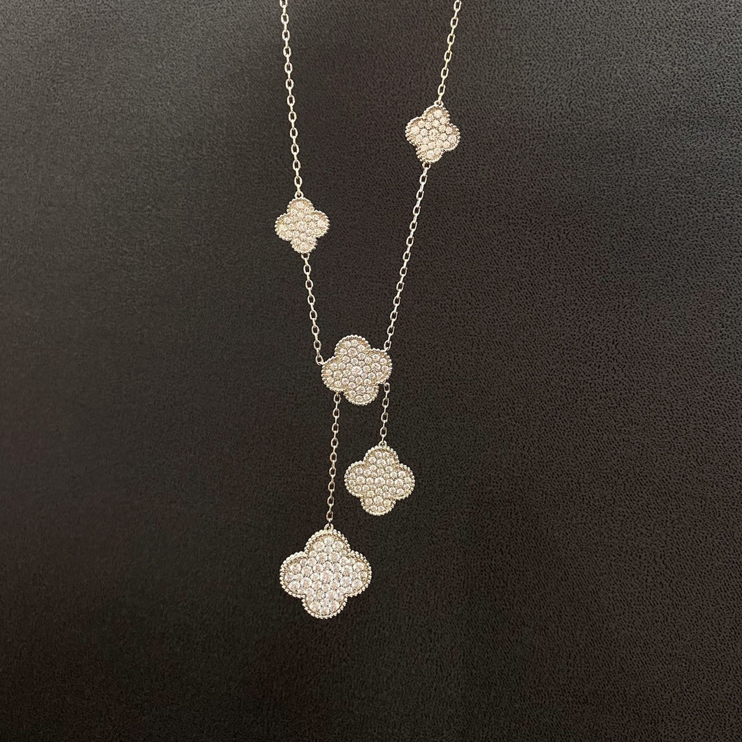 [Noble Aura jewelry]CLOVER 5 MOTIFS SILVER DIAMONDS NECKLACE