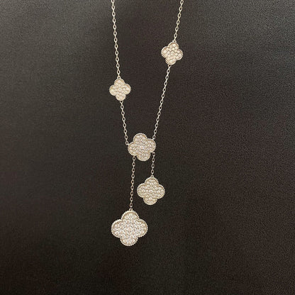[Noble Aura jewelry]CLOVER 5 MOTIFS SILVER DIAMONDS NECKLACE