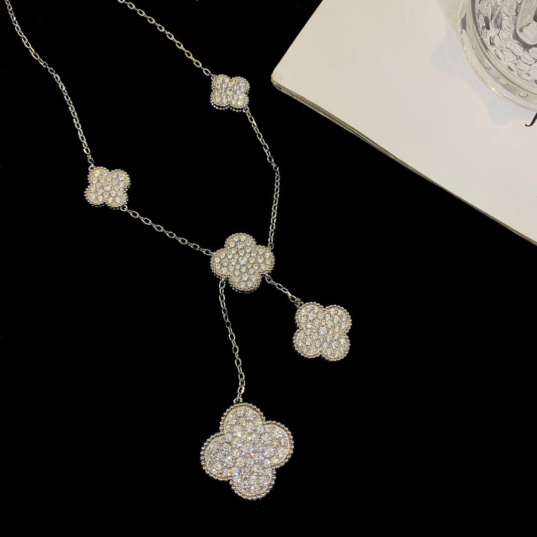 [Noble Aura jewelry]CLOVER 5 MOTIFS SILVER DIAMONDS NECKLACE