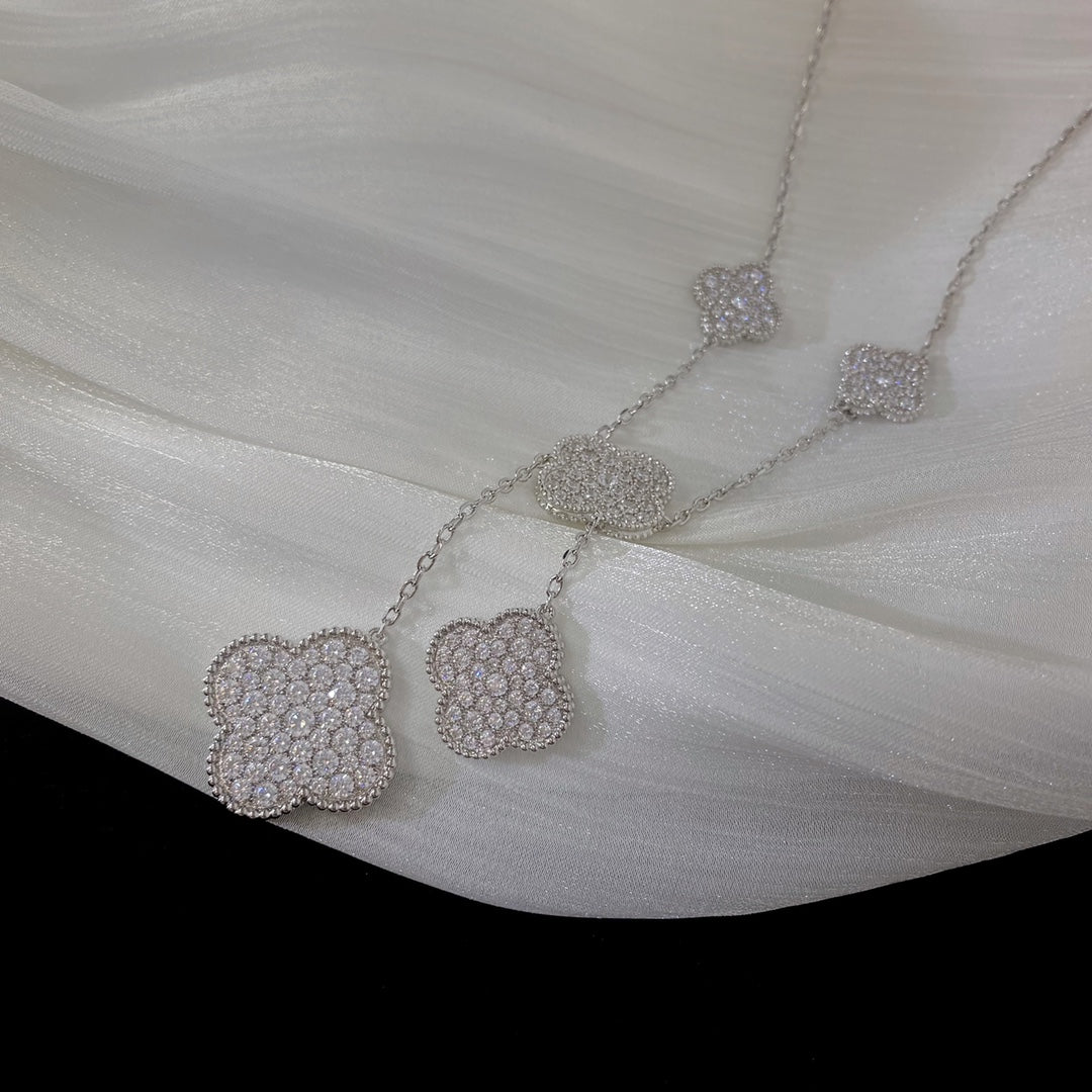 [Noble Aura jewelry]CLOVER 5 MOTIFS SILVER DIAMONDS NECKLACE