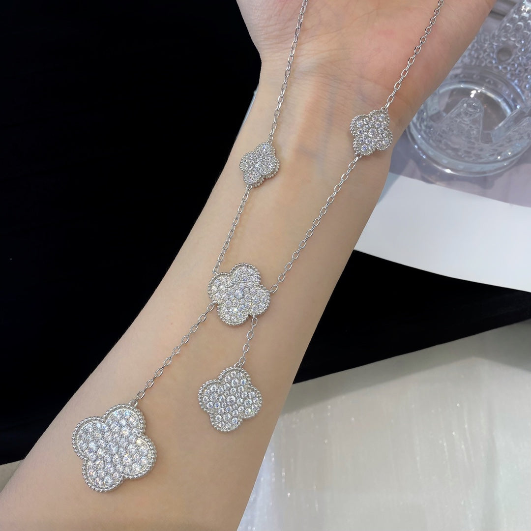 [Noble Aura jewelry]CLOVER 5 MOTIFS SILVER DIAMONDS NECKLACE