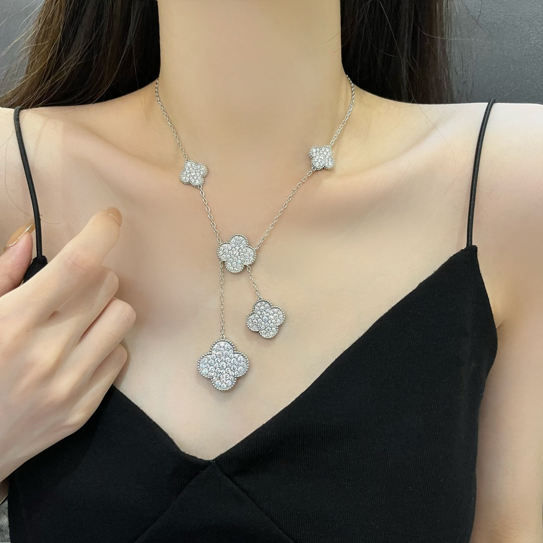 [Noble Aura jewelry]CLOVER 5 MOTIFS SILVER DIAMONDS NECKLACE