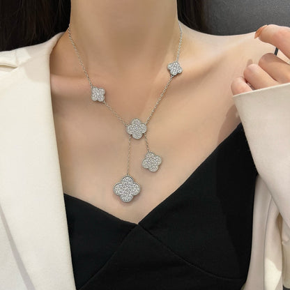 [Noble Aura jewelry]CLOVER 5 MOTIFS SILVER DIAMONDS NECKLACE
