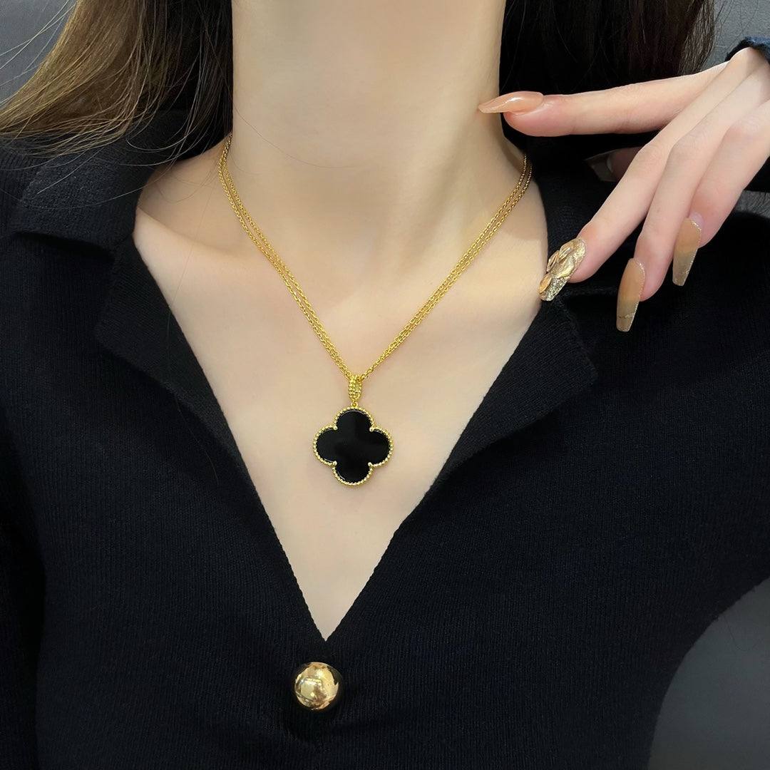 [Noble Aura jewelry]CLOVER 25MM NECKLACE GOLD ONYX