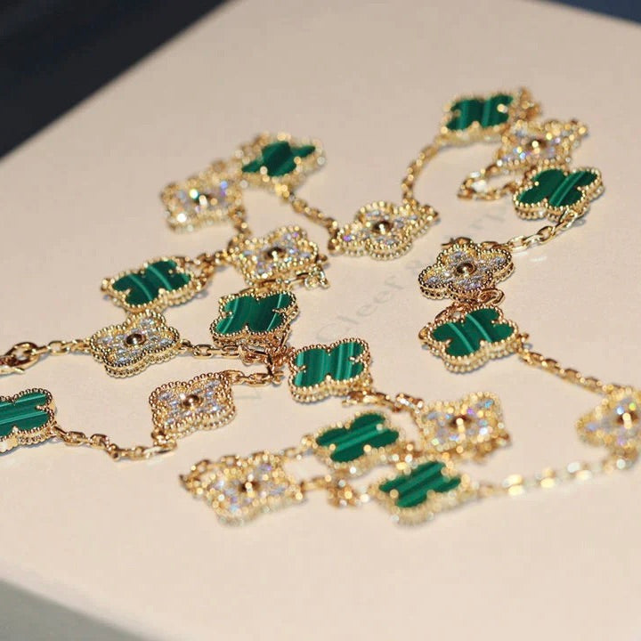 [Noble Aura jewelry]CLOVER 20 MOTIFS MALACHITE DIAMOND NECKLACE