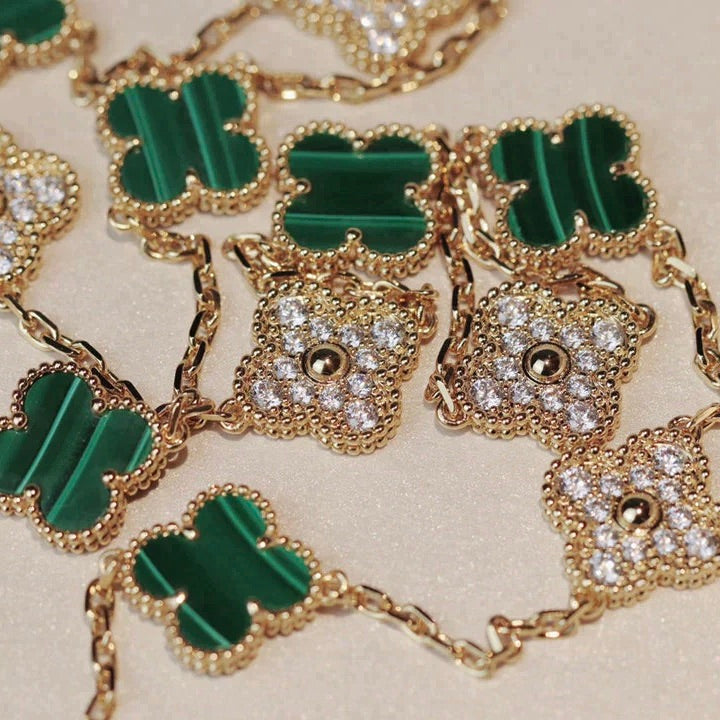 [Noble Aura jewelry]CLOVER 20 MOTIFS MALACHITE DIAMOND NECKLACE